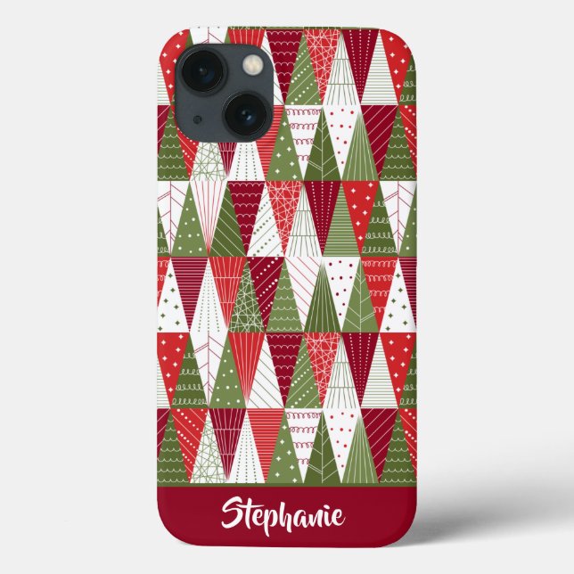 Coques Case-Mate iPhone Arbres de Noël verts et rouges (Verso)