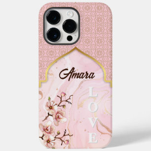 Coque Pour Pour iPhone 14 Pro Max Arc Arabesque   Marbre rose et or
