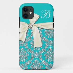 Coques Pour iPhone Arc élégant de diamant de damassé d'argent d'Aq