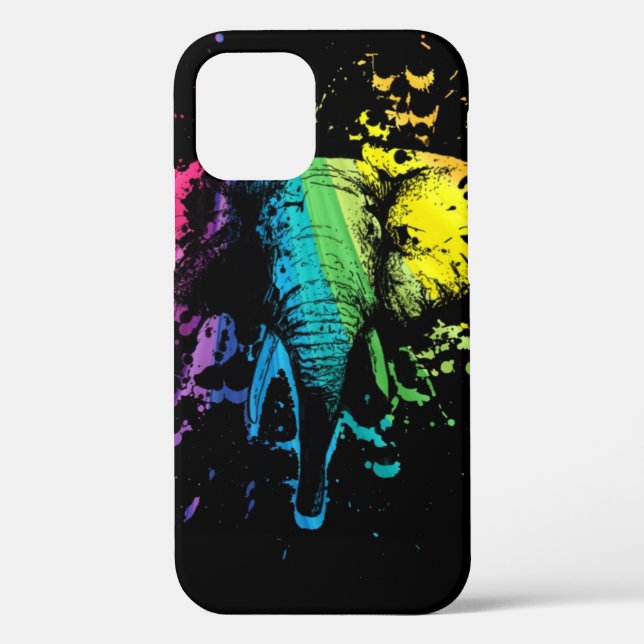Coques Case-Mate iPhone Arc en arc-en-ciel éléphant sur noir (Verso)