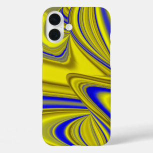 iPhone 16 Plus Case Arc-en-ciel 3D Abstrait en or jaune et bleu