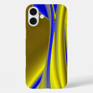Coques iPhone 16 Plus Arc-en-ciel 3D Abstrait en or jaune et bleu