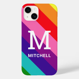 Coque Pour iPhone 14 Arc-en-ciel 8 bandes Gay pride personnalisé Monogr