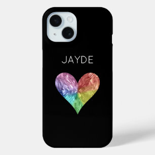 Coque Pour iPhone 15 Arc en ciel Crystal Heart Téléphone mobile