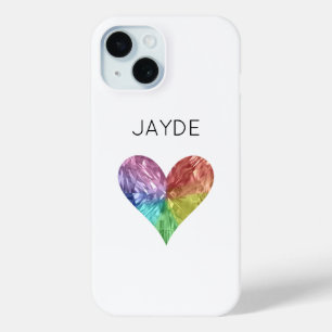 Coque Pour iPhone 15 Arc en ciel Crystal Heart Téléphone mobile