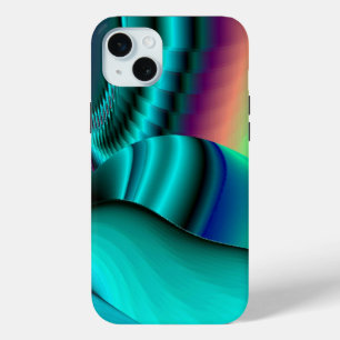 Coque iPhone 15 Mini Arc-en-ciel métallique Abstrait futuriste