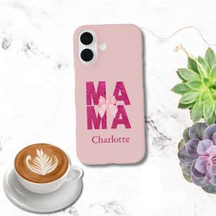 Coque Pour iPhone 16 Arc en ruban scintillant rose MAMAN Coquette Esthé
