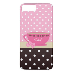 Coque iPhone 8 Plus/7 Plus Arc rose et Brown de tasse de thé Girly nom de