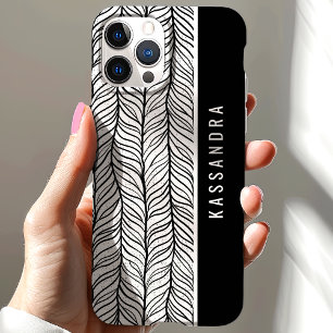 Coque Pour iPhone 15 Arête-de-poisson Personnalisé Nom Noir Et Blanc