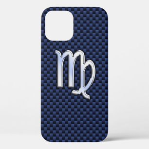 Coque iPhone 12 Argent Chrome Virgo Zodiac Connexion Décor bleu ma