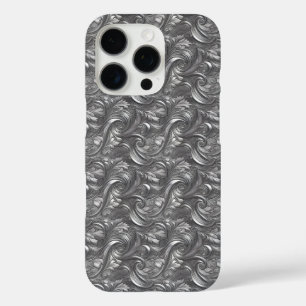 Coques iPhone 16 Pro Argent décoratif gris et noir Abstrait