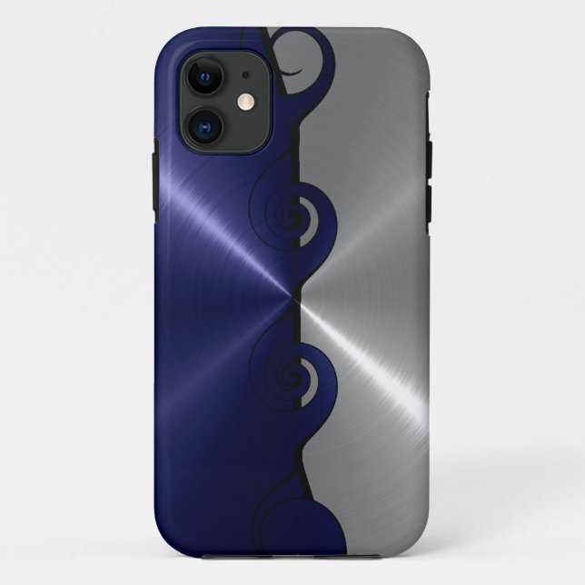 Coques Case-Mate iPhone Argent et marine Motif à spirale métallique inoxyd (Dos)