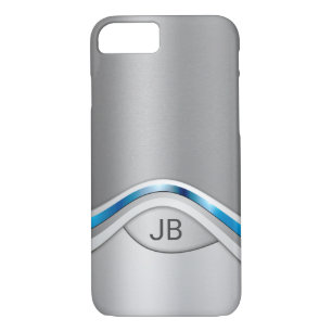 Coques Pour iPhone Argent gris et bleu métallisé look avec Monogramme