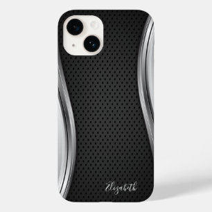 Coque Pour iPhone 14 Argent métallique moderne Noir