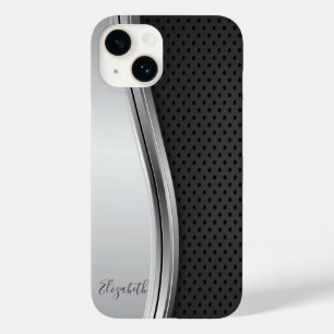 Coque Pour iPhone 14 Argent métallisé noir moderne et cool