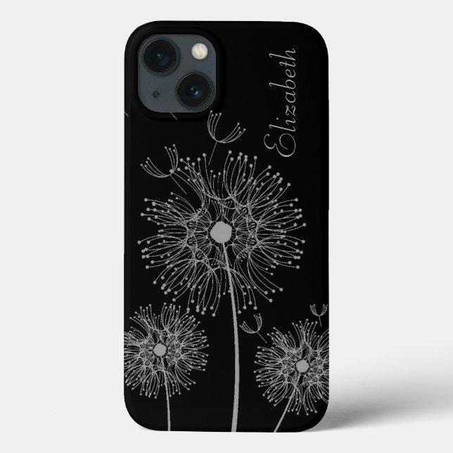 Coques Case-Mate iPhone Argent personnalisé et souhaits de pissenlit noir (Verso)