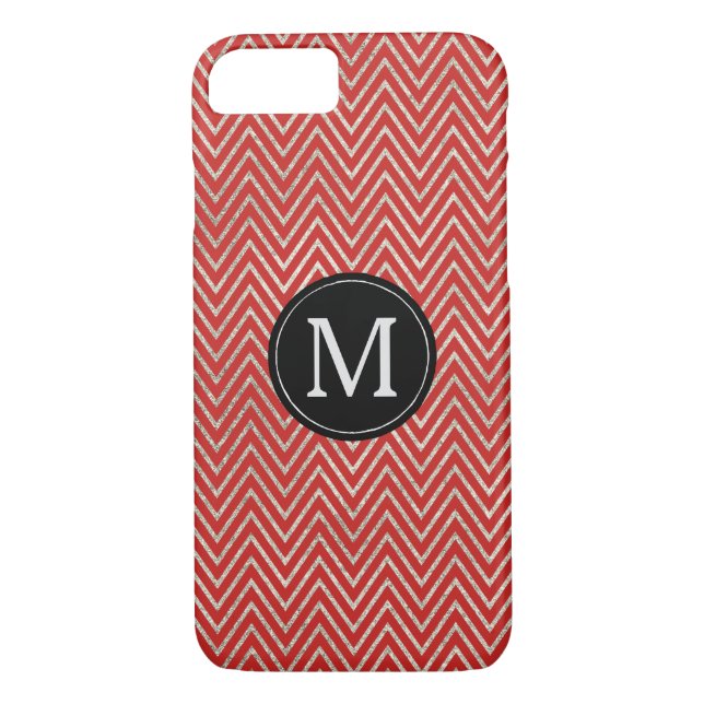 Coques Case-Mate iPhone Argent rouge Chevron rayures Monogramme (Dos)