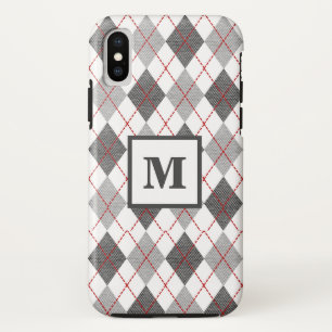 Case-Mate iPhone Case Argyle à carreaux rouge gris argent Monogramme per