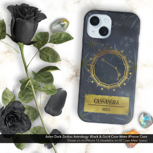 Coque Pour iPhone 16 Aries Dark Zodiac Astrologie : Noir & Or