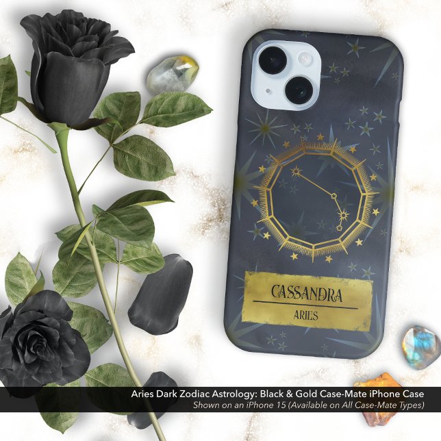 Coques Case-Mate iPhone Aries Dark Zodiac Astrologie : Noir & Or (Aries Dark Zodiac & Astrology Black & Gold Case-Mate iPhone Case Personalized with Your Name)