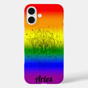 Coques iPhone 16 Plus Aries Zodiac LGBTQ Pride Design arc-en-ciel
