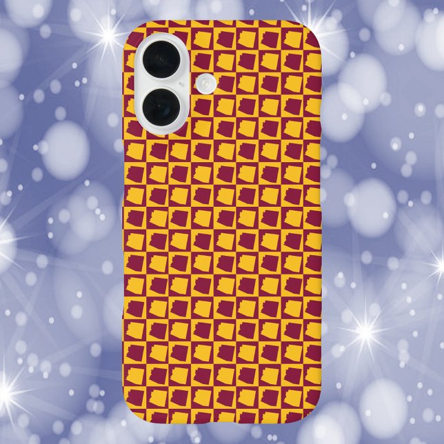 Coques Case-Mate iPhone Arizona Maroon Gold Geometric Pattern (A phone case with a maroon and gold checkerboard pattern featuring Arizona.)