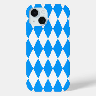 Coque Pour iPhone 15 Arlequin bleu blanc Diamants Checkers Design