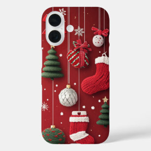 Coque Pour iPhone 16 Armoires de Noël en nappes rouge vert