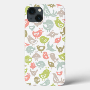 Etui iPhone 13 arrière - plan avec ornement d'oiseaux colorés