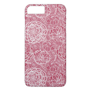 Coque iPhone 8 Plus/7 Plus Arrière - plan bleu de motif de fleurs de dentelle