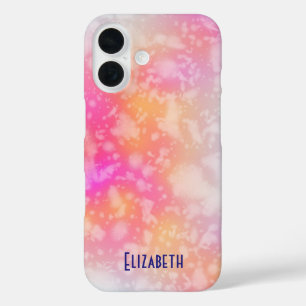 Coques iPhone 16 Arrière - plan d'aquarelle Abstraite rose et orang