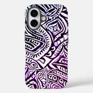 Coque Pour iPhone 16 Arrière - plan de tourbillons noirs et blancs
