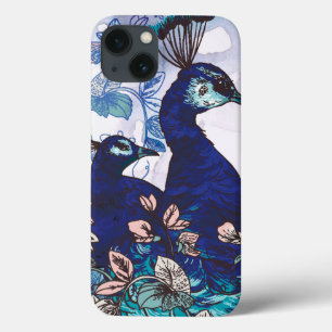 Etui iPhone 13 Arrière - plan floral avec des paons