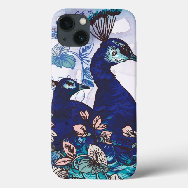 Coques Case-Mate iPhone Arrière - plan floral avec Peacocks (Verso)