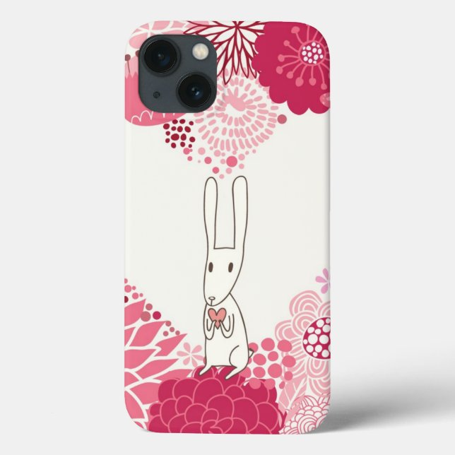 Coques Case-Mate iPhone Arrière - plan floral romantique avec lapin mignon (Verso)