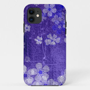 Coque iPhone 11 Arrière - plan grunge floral pourpre moderne de