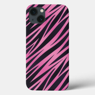 iPhone 13 Case Arrière - plan rose de rayure de zèbre