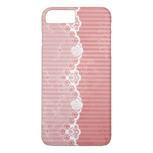 Coque iPhone 8 Plus/7 Plus Arrière - plan rose et blanc avec la dentelle