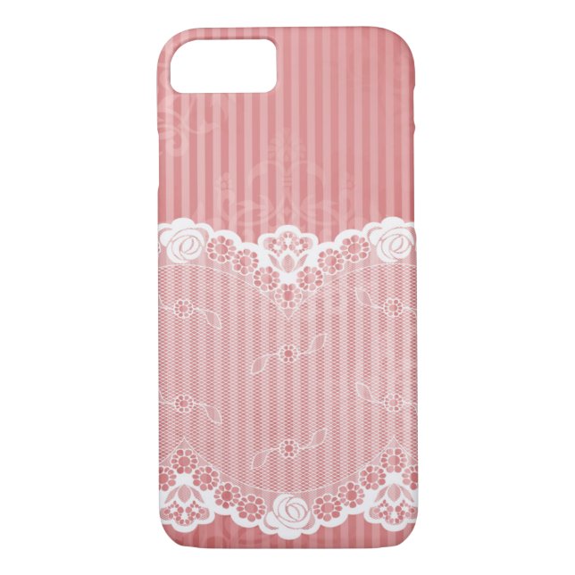 Coques Case-Mate iPhone Arrière - plan rose et blanc avec la dentelle (Dos)