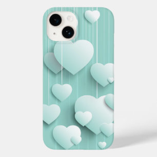 Coque Pour iPhone 14 Arrière - plan vert clair avec coeur blanc 3D
