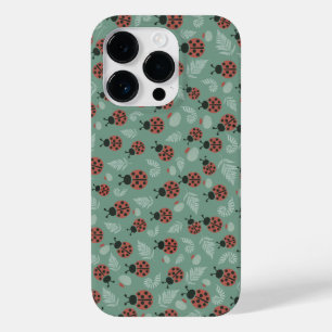 Coque Pour iPhone 14 Pro Arrière - plan vert de la forêt de Ladybugs