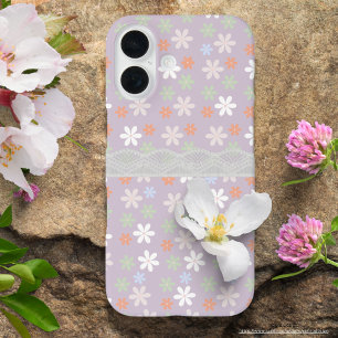 Coque Pour iPhone 16 Arrière - plan violet clair avec motif en dentelle