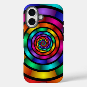 Coque Pour iPhone 16 Arrondi et psychédélique coloré Art moderne fracta