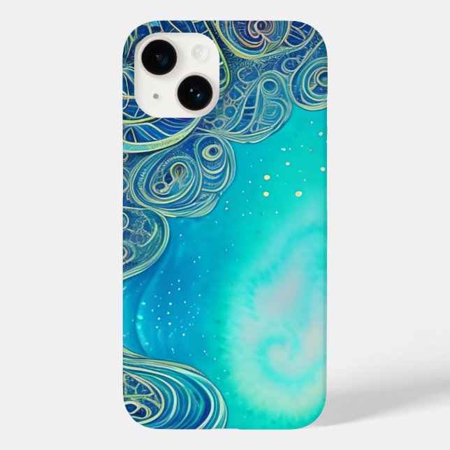 Coques Case-Mate iPhone Art abstrait bleu et sarcelle (Verso)
