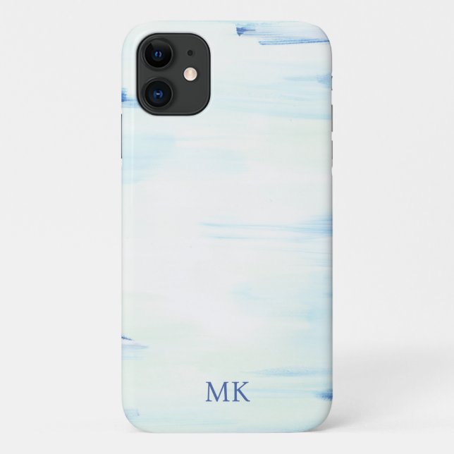 Coques Case-Mate iPhone Art abstrait d'océan bleu Monogramme initial perso (Dos)