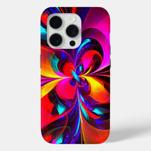 Coque iPhone 15 Pro Art abstrait floral moderne motif bleu rouge #07
