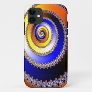 Coque iPhone 11 ART Abstrait - Fractal bleu spiral jaune