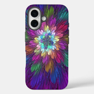 Coque Pour iPhone 16 Art abstrait fractal de fleurs psychédéliques colo