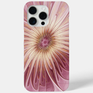 Coque iPhone 15 Pro Max Art Abstrait Fractal Fleur & Tons de Bourgogne