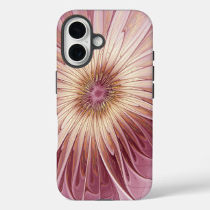 Coque Pour iPhone 16 Art Abstrait Fractal Fleur & Tons de Bourgogne